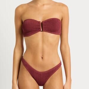 Bond Eye Australia Blake Tie Bandeau BIkini Top Sign Brief Bottoms Carmine NWT